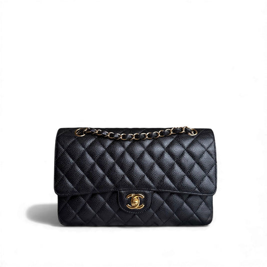 Chanel Classic Flap Medium - 25CM Quilted Caviar Black Gold Hardware Series 24