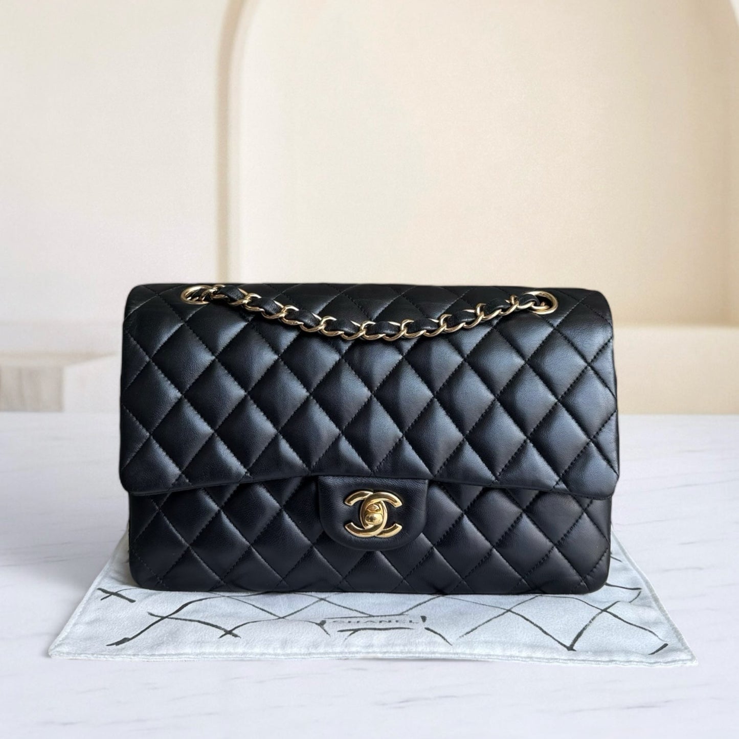 Chanel Classic Flap Medium - 25CM Quilted Lambskin Black Gold Hardware Series 27