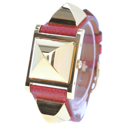 HERMES Watches Quartz Plated Gold , Leather gold Medor White dial Women  d