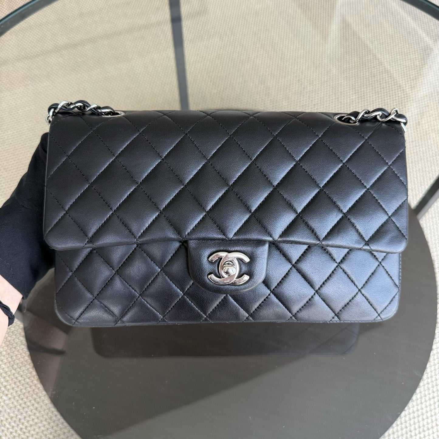 Chanel Classic Flap Medium - 25CM Quilted Lambskin Black Silver Hardware Series 13