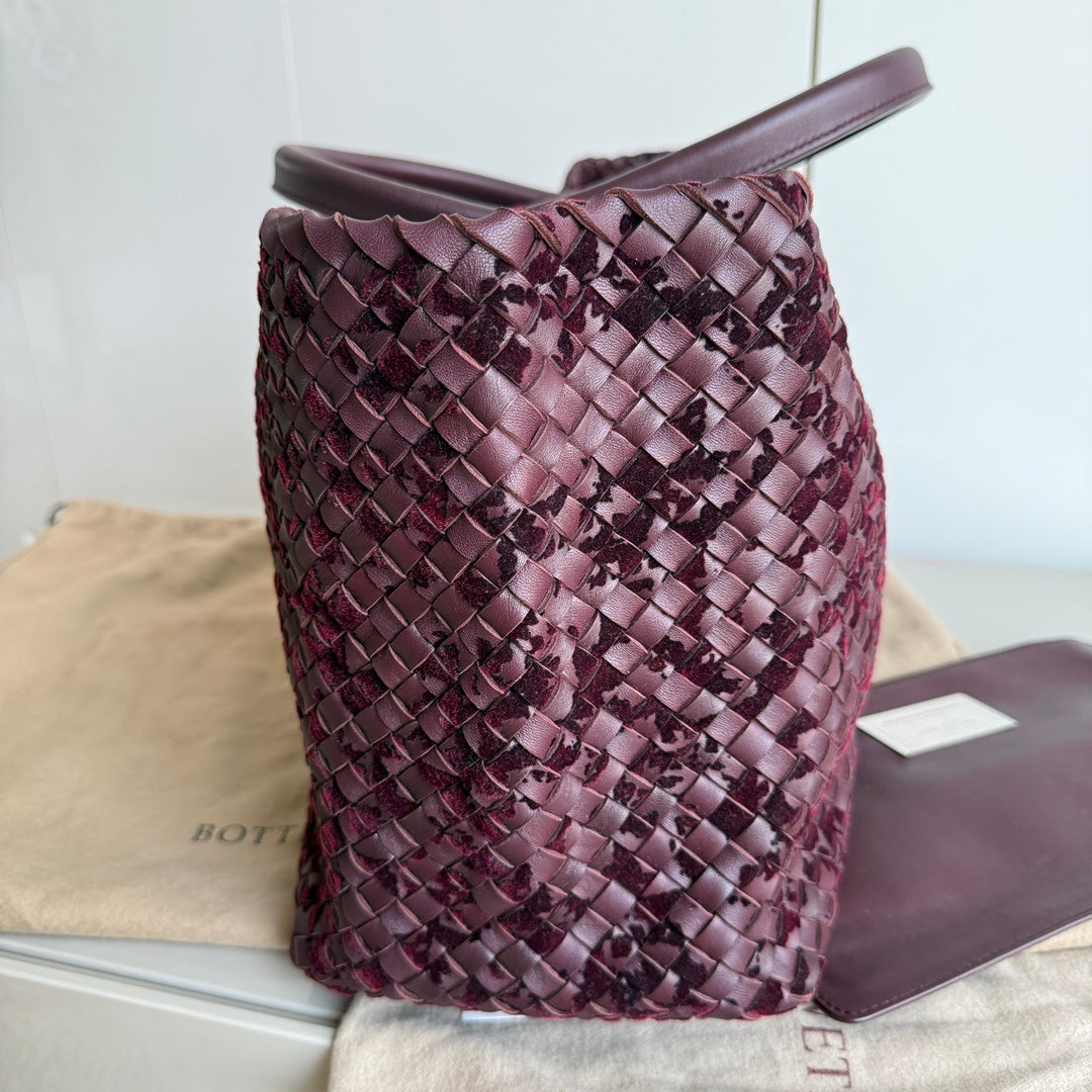 Bottega Veneta Cabat Large Intreccio Burgundy Leather and Velvet 40cm