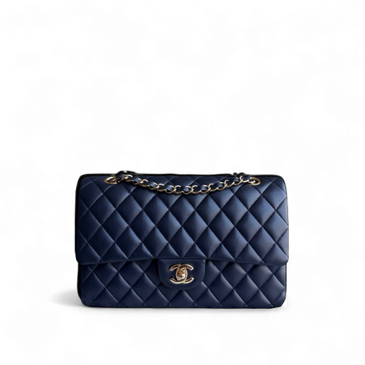 Chanel Classic Flap Medium - 25CM Quilted Lambskin Midnight Blue Gold Hardware Series 21