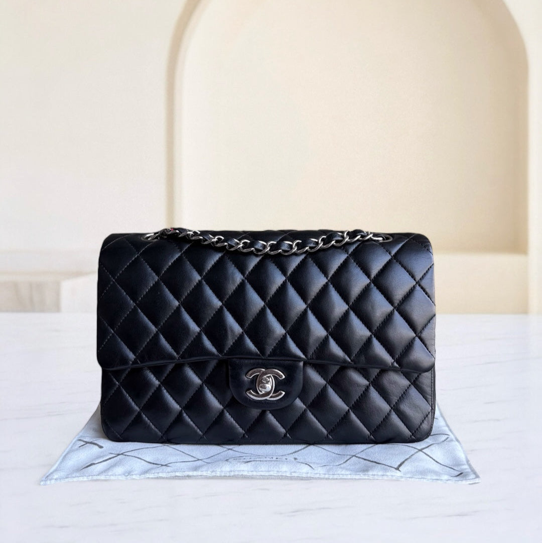 Chanel Classic Flap Medium - 25CM Quilted Lambskin Black Silver Hardware Series 19