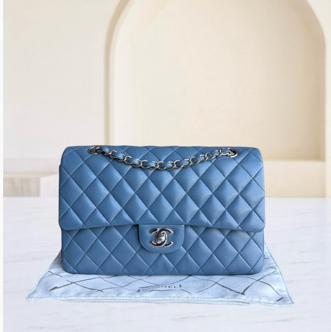 Chanel Classic Flap Medium - 25CM Quilted Lambskin Blue Silver Hardware 17