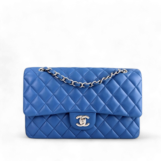 Chanel Classic Flap Medium - 25CM Quilted Lambskin Blue Silver Hardware Series 22