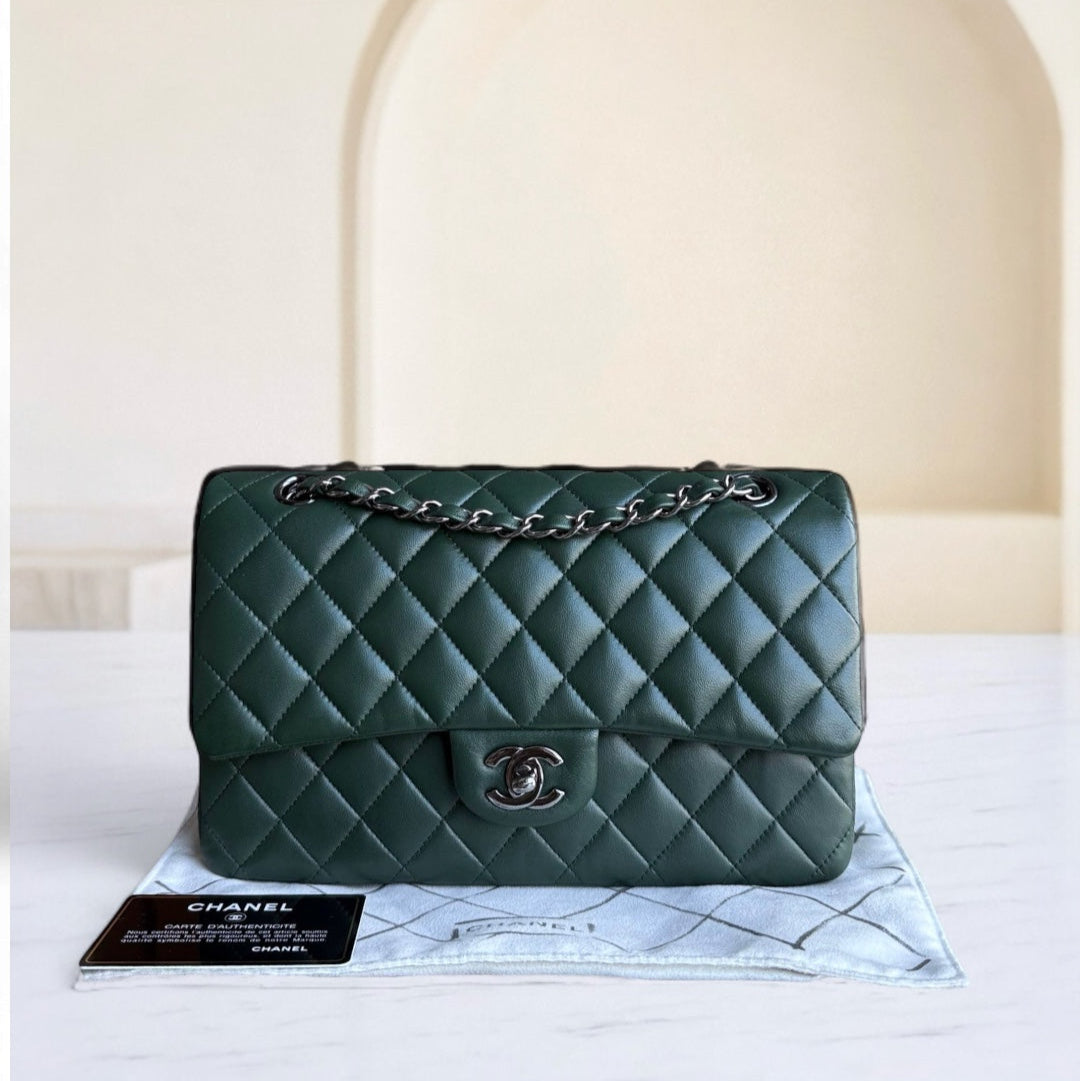 Chanel Classic Flap Medium - 25CM Quilted Lambskin Dark Green Silver Hardware Series 23