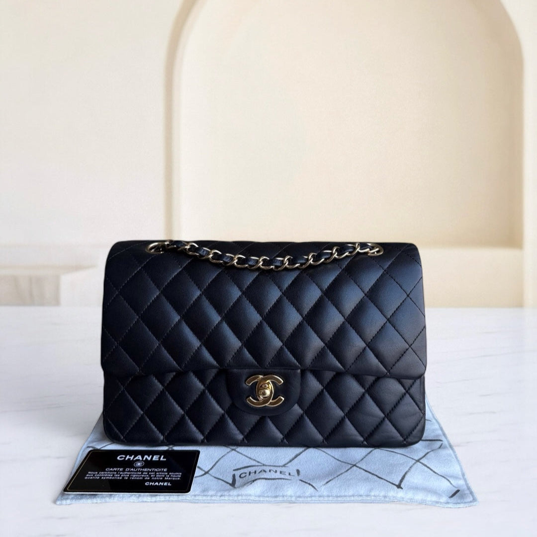 Chanel Classic Flap Medium - 25CM Quilted Lambskin Black Gold Hardware Series 14