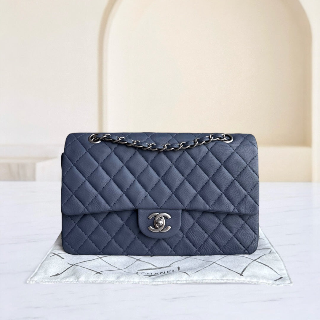 Chanel Classic Flap Medium - 25CM Calfskin Quilted Blue Silver Hardware Series 17