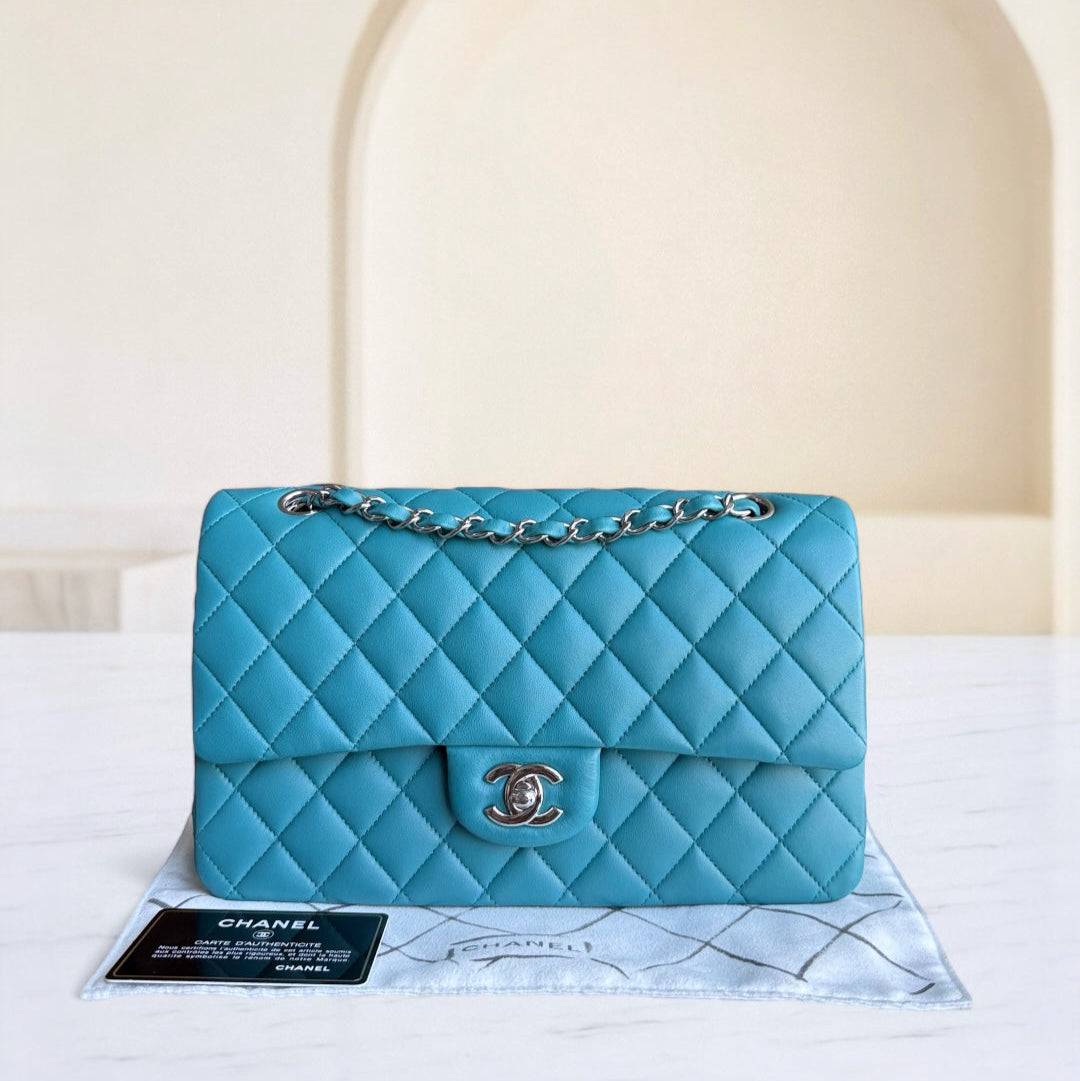 Chanel Classic Flap Medium - 25CM Quilted Lambskin Blue Silver Hardware Series 20