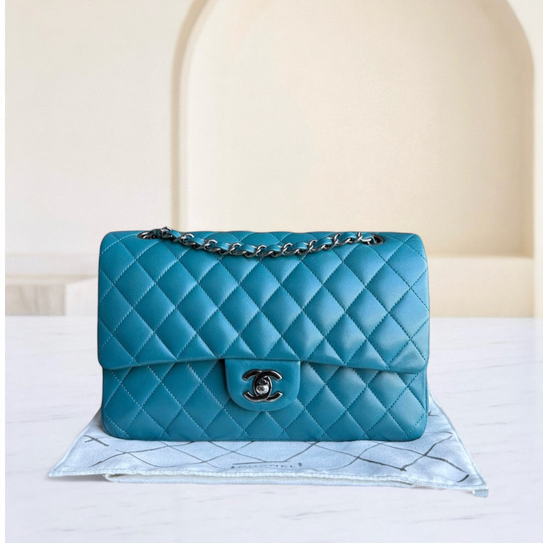 Chanel Classic Flap Medium - 25CM Quilted Lambskin Blue Silver Hardware Series 15