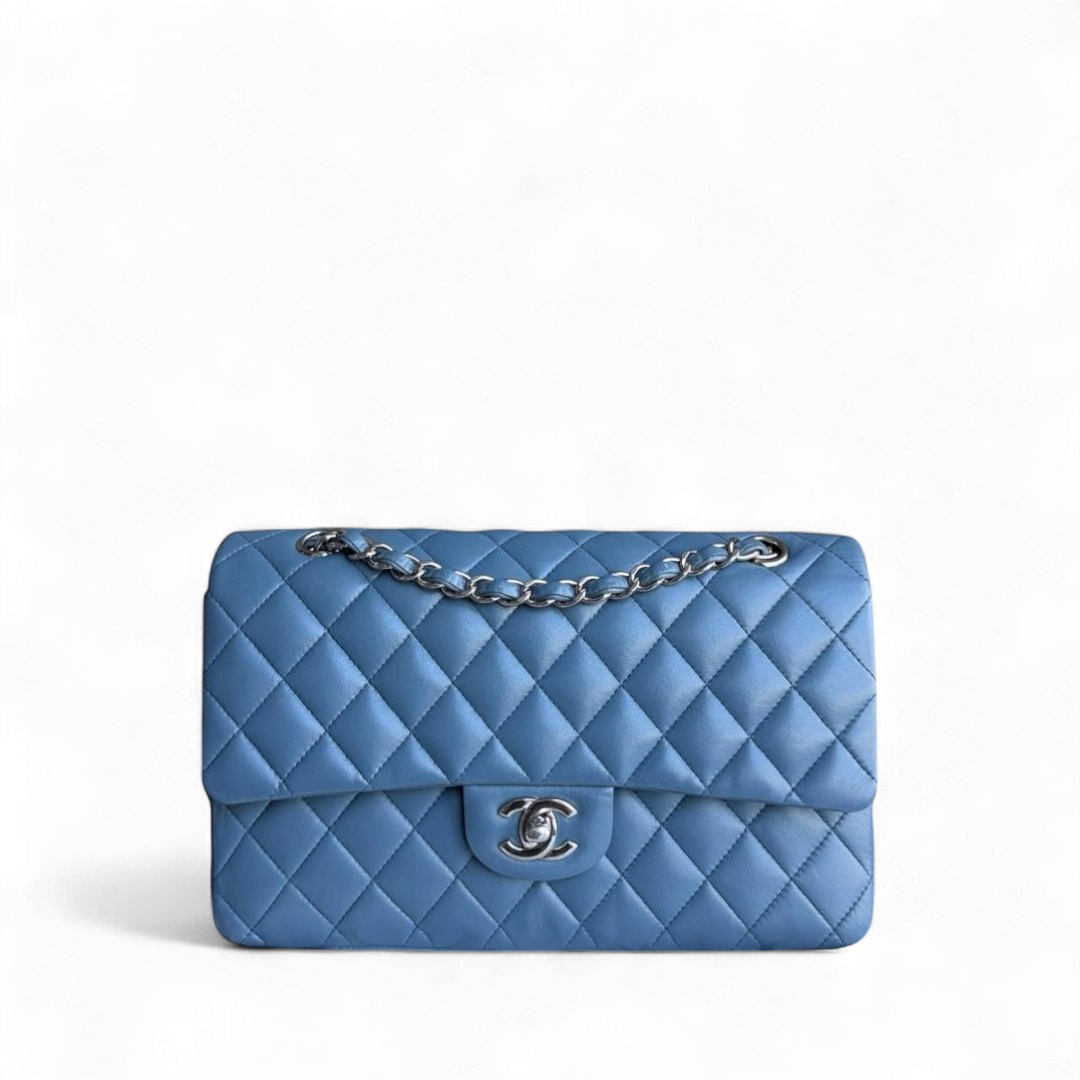 Chanel Classic Flap Medium - 25CM Quilted Lambskin Blue Silver Hardware 17