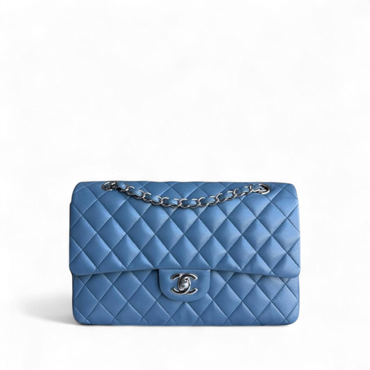 Chanel Classic Flap Medium - 25CM Quilted Lambskin Blue Silver Hardware 17