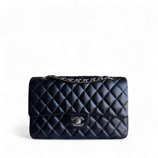 Chanel Classic Flap Medium - 25CM Quilted Lambskin Black Silver Hardware Series 19