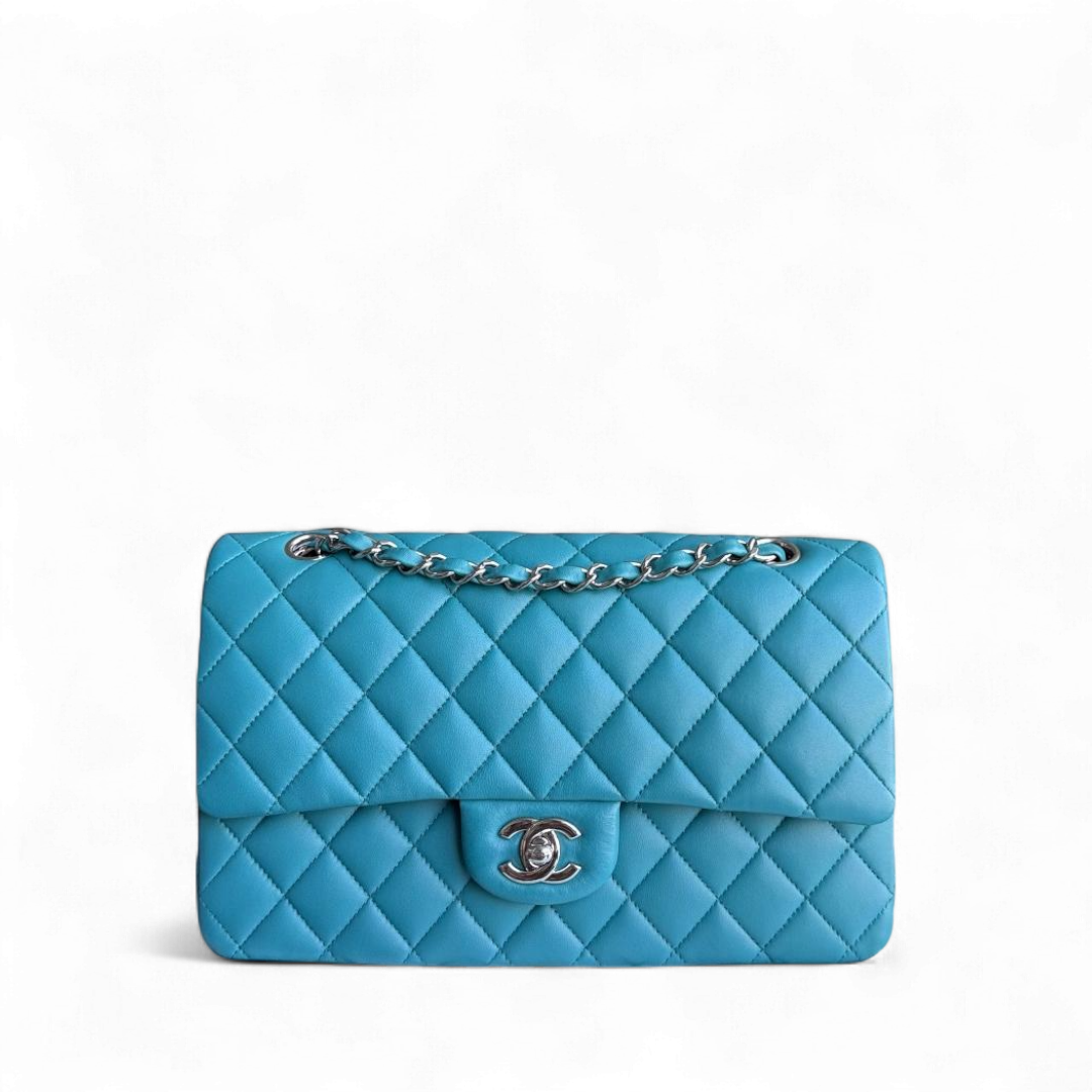 Chanel Classic Flap Medium - 25CM Quilted Lambskin Blue Silver Hardware Series 20