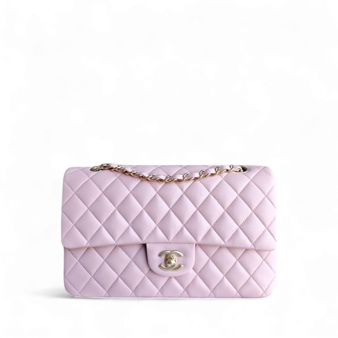 Chanel Classic Flap Medium - 25CM Quilted Lambskin Light Sakura Pink Gold Hardware Series 20