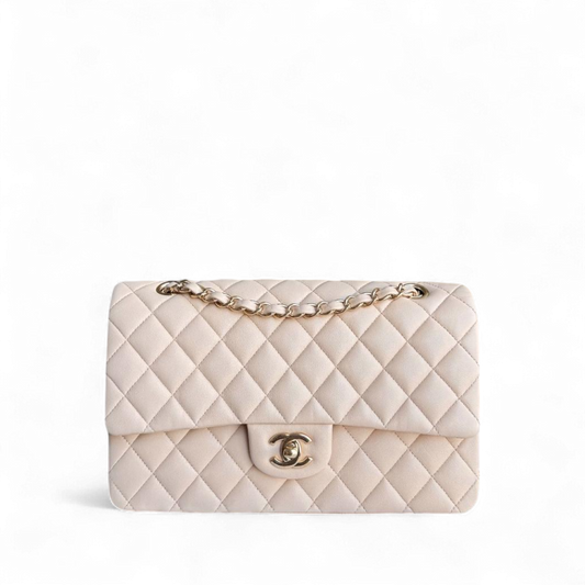 Chanel Classic Flap Medium - 25CM Quilted Lambskin Beige Gold Hardware Series 19