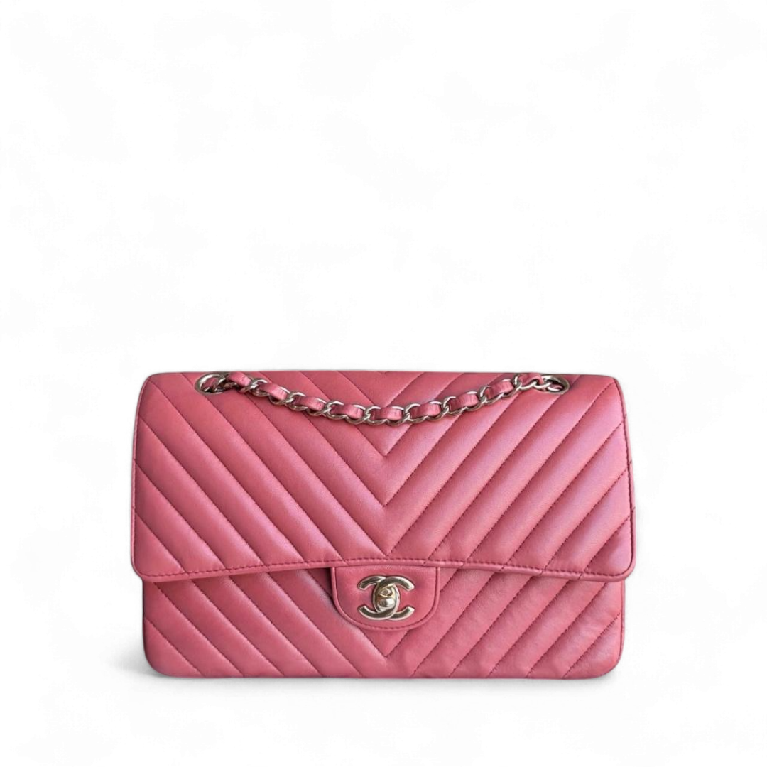 Chanel Classic Flap Medium - 25CM Chevron Lambskin Pink Gold Hardware Series 25