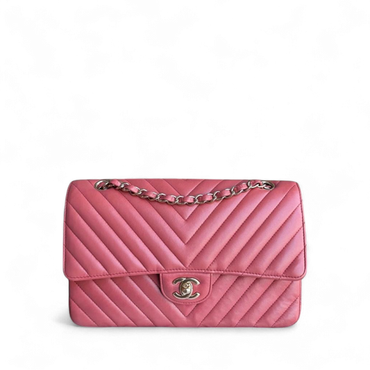 Chanel Classic Flap Medium - 25CM Chevron Lambskin Pink Gold Hardware Series 25