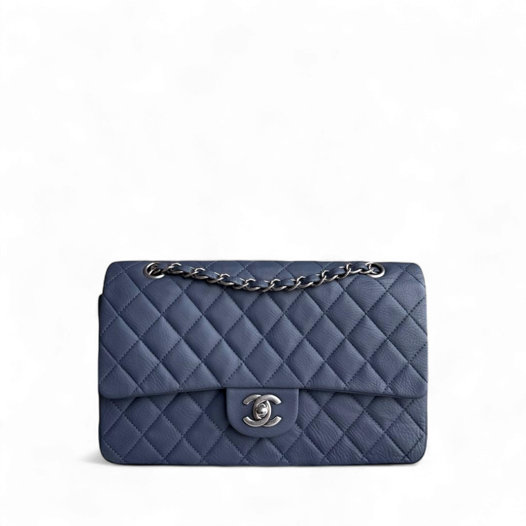 Chanel Classic Flap Medium - 25CM Calfskin Quilted Blue Silver Hardware Series 17