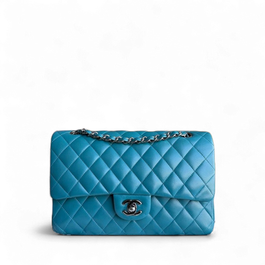 Chanel Classic Flap Medium - 25CM Quilted Lambskin Blue Silver Hardware Series 15