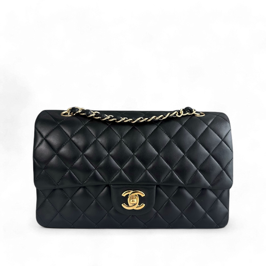 Chanel Classic Flap Medium - 25CM Quilted Lambskin Black Gold Hardware Series 12
