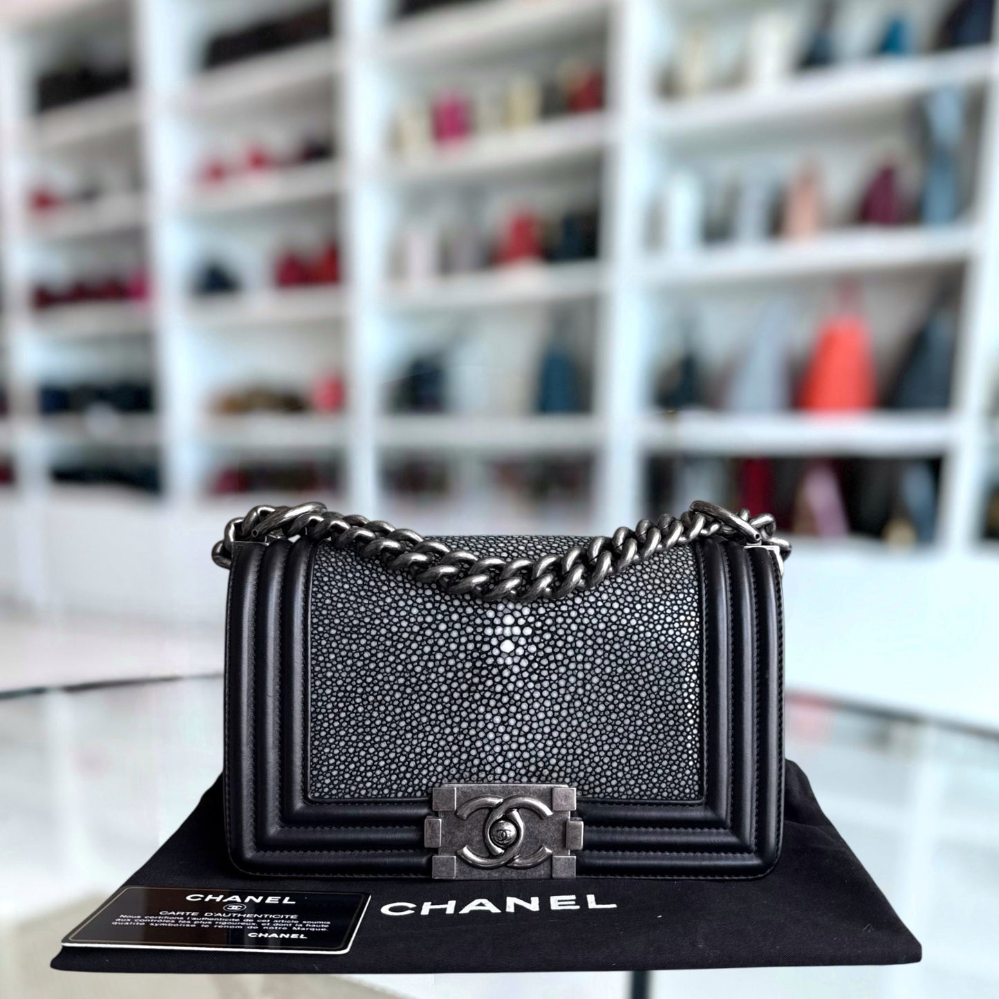 Chanel Boy Small Exotic Limited Edition - Stingray Black Ruthenium Silver Hardware Series 18