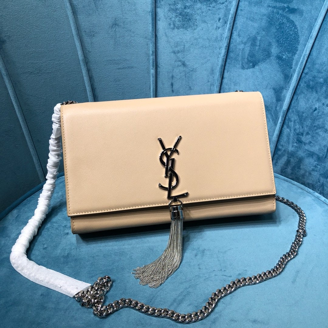 Top Quality Kate MeTop Qualityum Chain Bag With Tassel In Grain De Poudre Beige For Women 9.4in/24cm YSL 