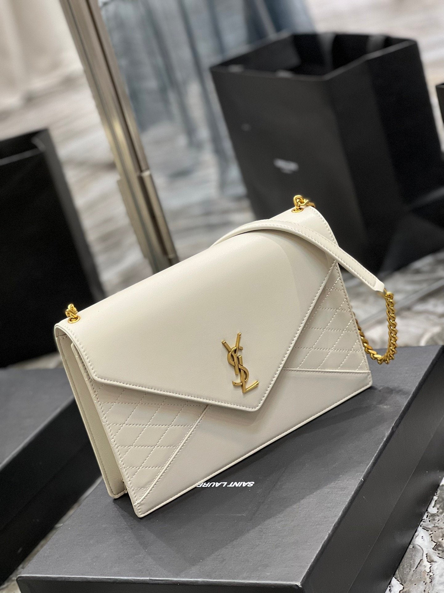 YSSL Gaby Chain Bag White With Gold Hardware For Women 10in/27cm YSL