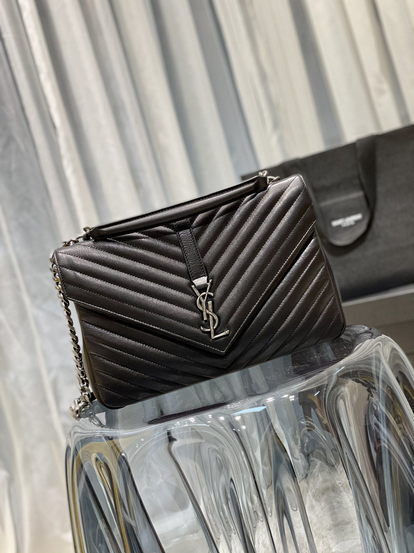 YSSL College Large Chain Bag Black With Silver TonedHardware For Women 12in/32cm YSL 600278BRM041000