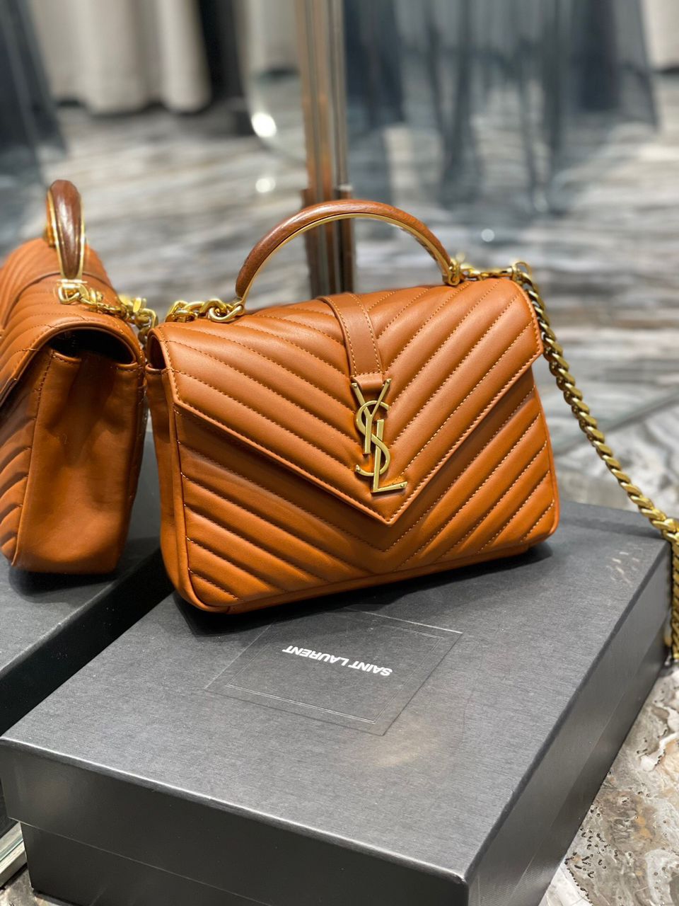 Top Quality College MeTop Qualityum Chain Bag Brown Gold Toned Hardware For Women 9.4in/24cm YSL 600279BRM076309