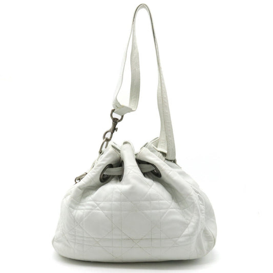 CHRISTIAN DIOR Lady Cannage Shoulder Bag Leather White