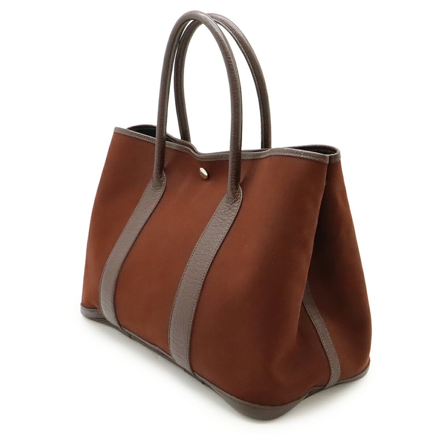 Hermes Reddish Brown Toile Officier Leather Handbag Tote Bag ( )