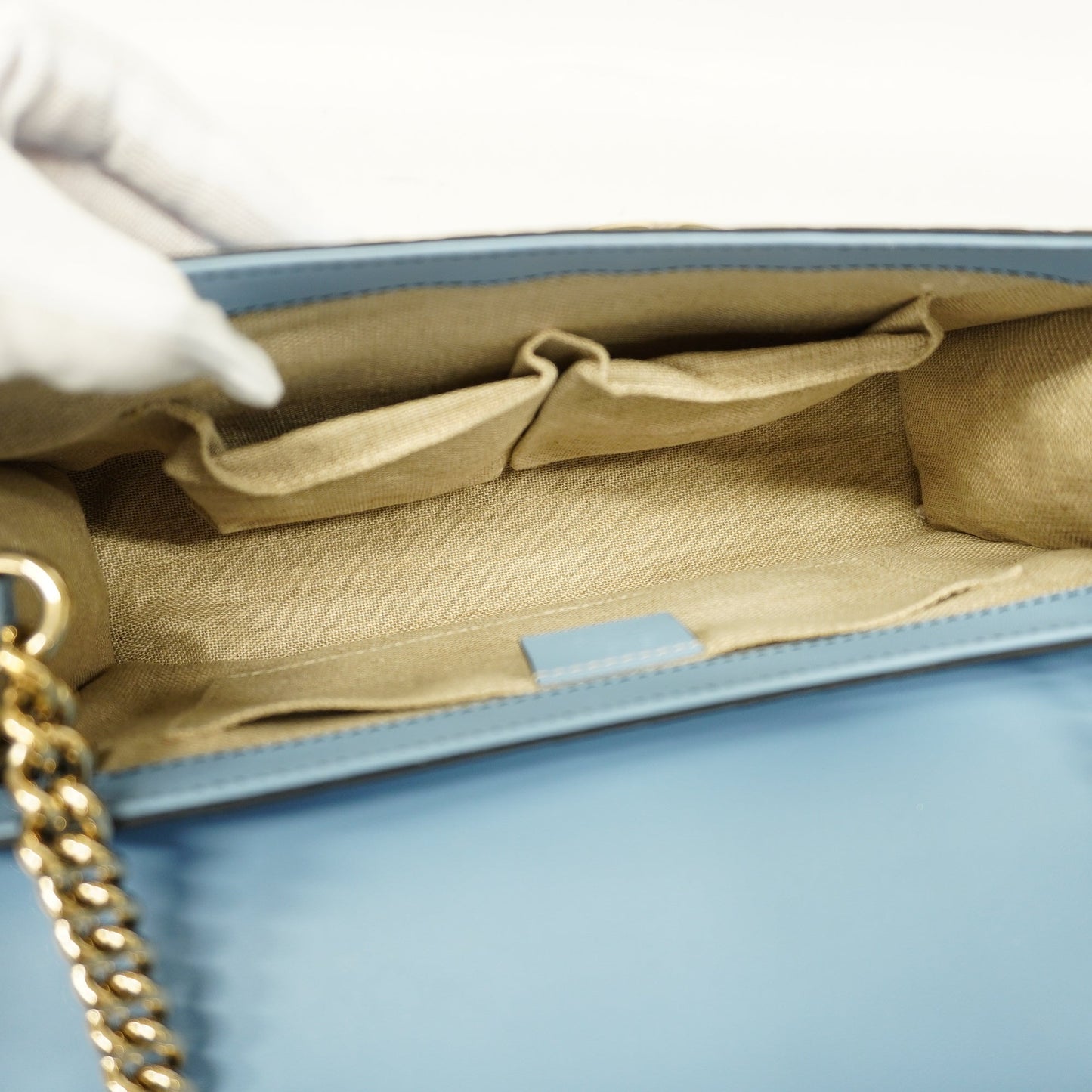 GUCCIAuth  Micro GG Emily 449635 Women's Leather Shoulder Bag Light Blue