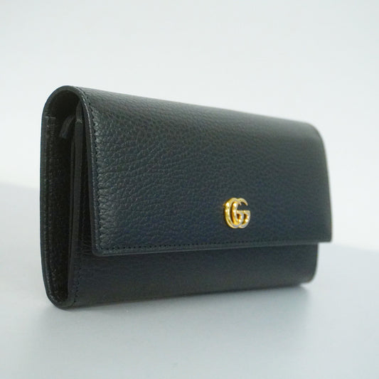 GUCCIAuth  GG Marmont Gold Hardware 456116 Women's Leather Long Wallet Black