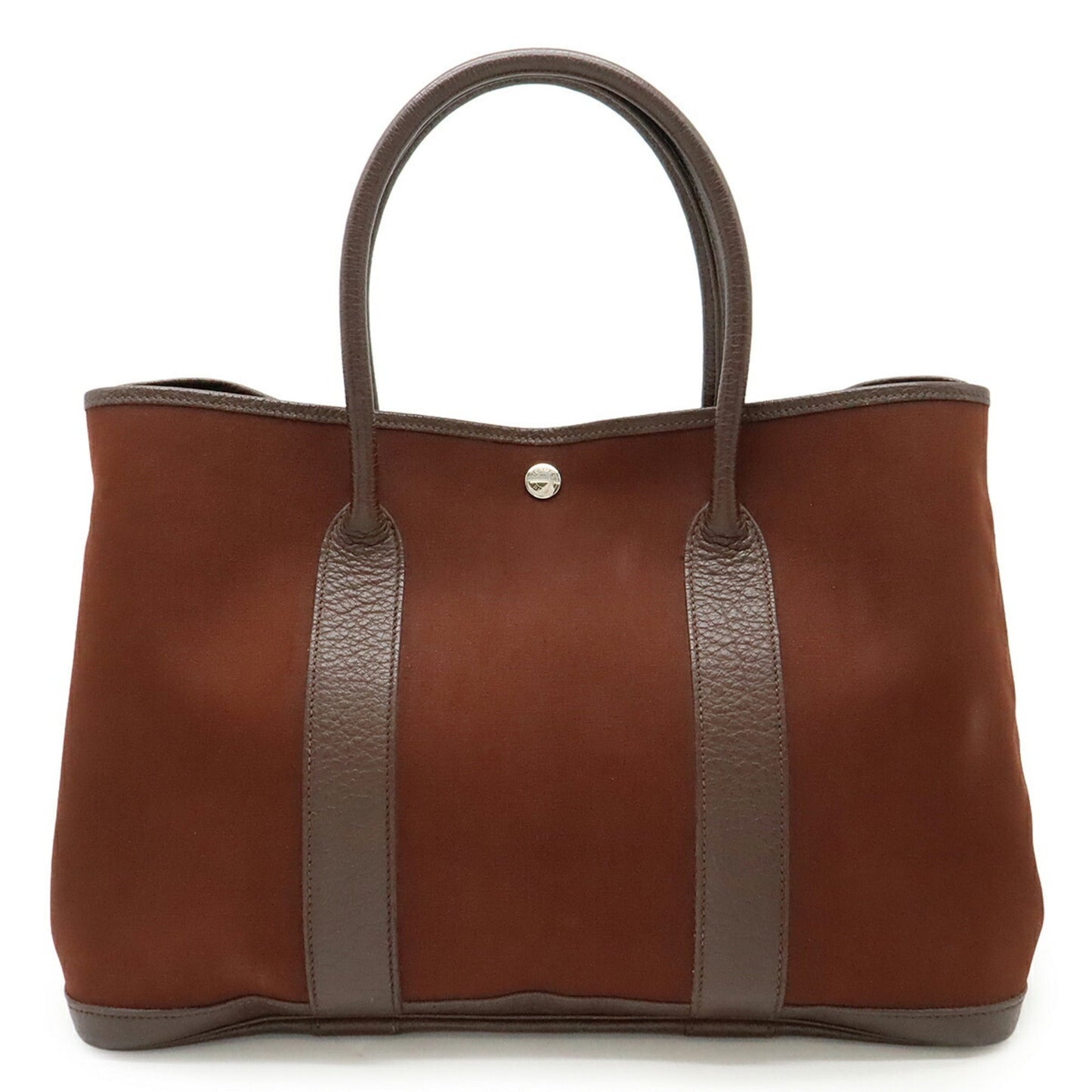 Hermes Reddish Brown Toile Officier Leather Handbag Tote Bag ( )