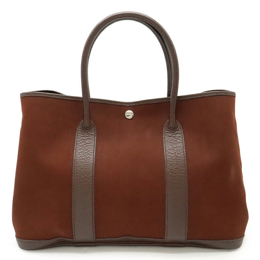 Hermes Reddish Brown Toile Officier Leather Handbag Tote Bag ( )