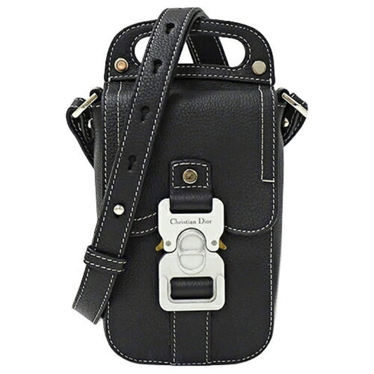 CHRISTIAN DIOR Bag Men's Shoulder Pouch Leather Saddle Vertical Black Micro