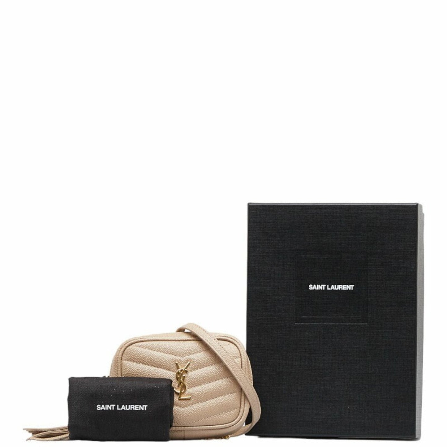 Saint Laurent YSL Hardware Cassandra Baby Chain Shoulder Bag 635088 Beige Gold Leather Women's