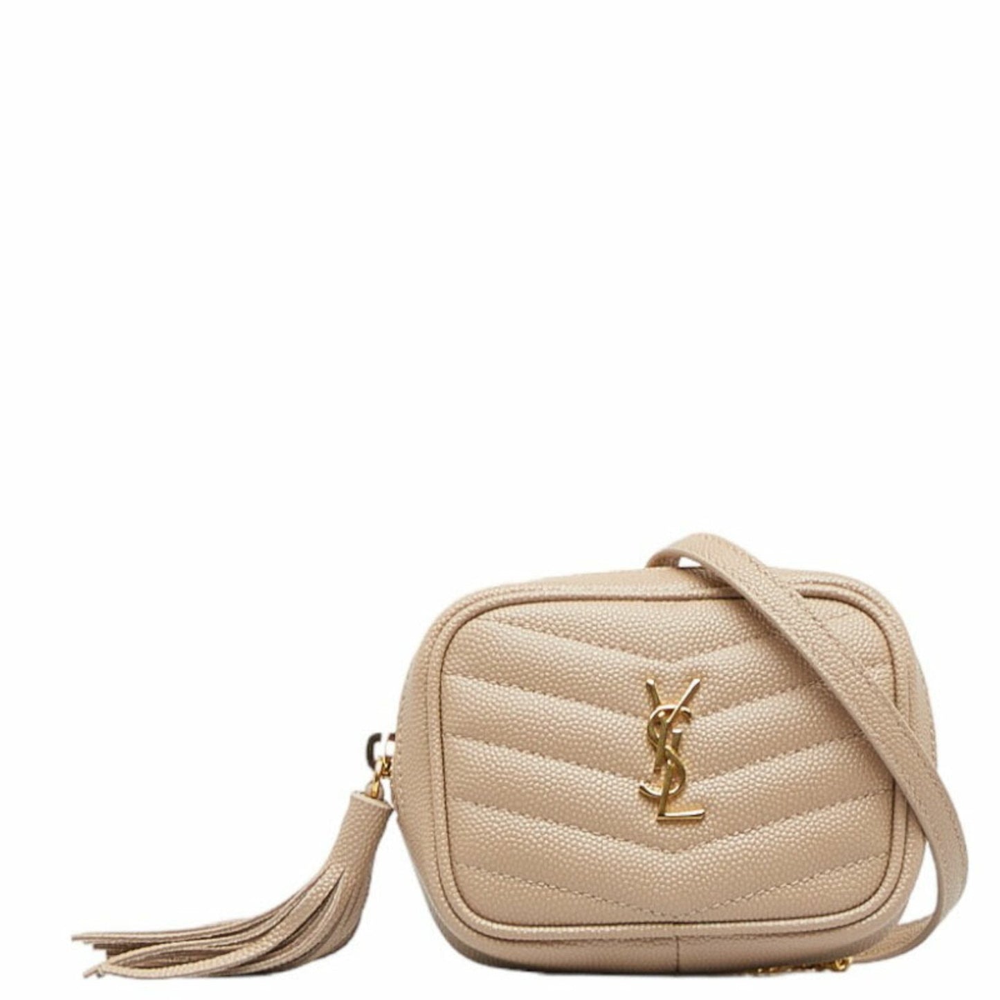 Saint Laurent YSL Hardware Cassandra Baby Chain Shoulder Bag 635088 Beige Gold Leather Women's