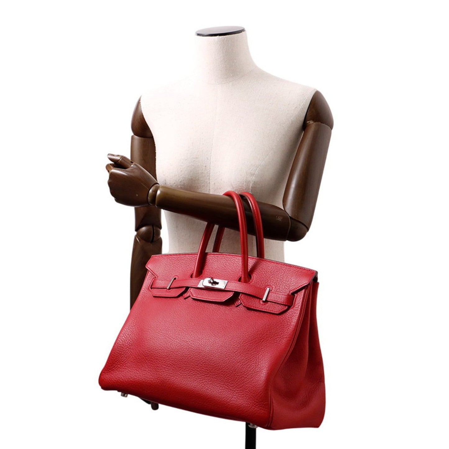 Hermes Rouge Casaque Taurillon Clemence Leather Handbag ( )