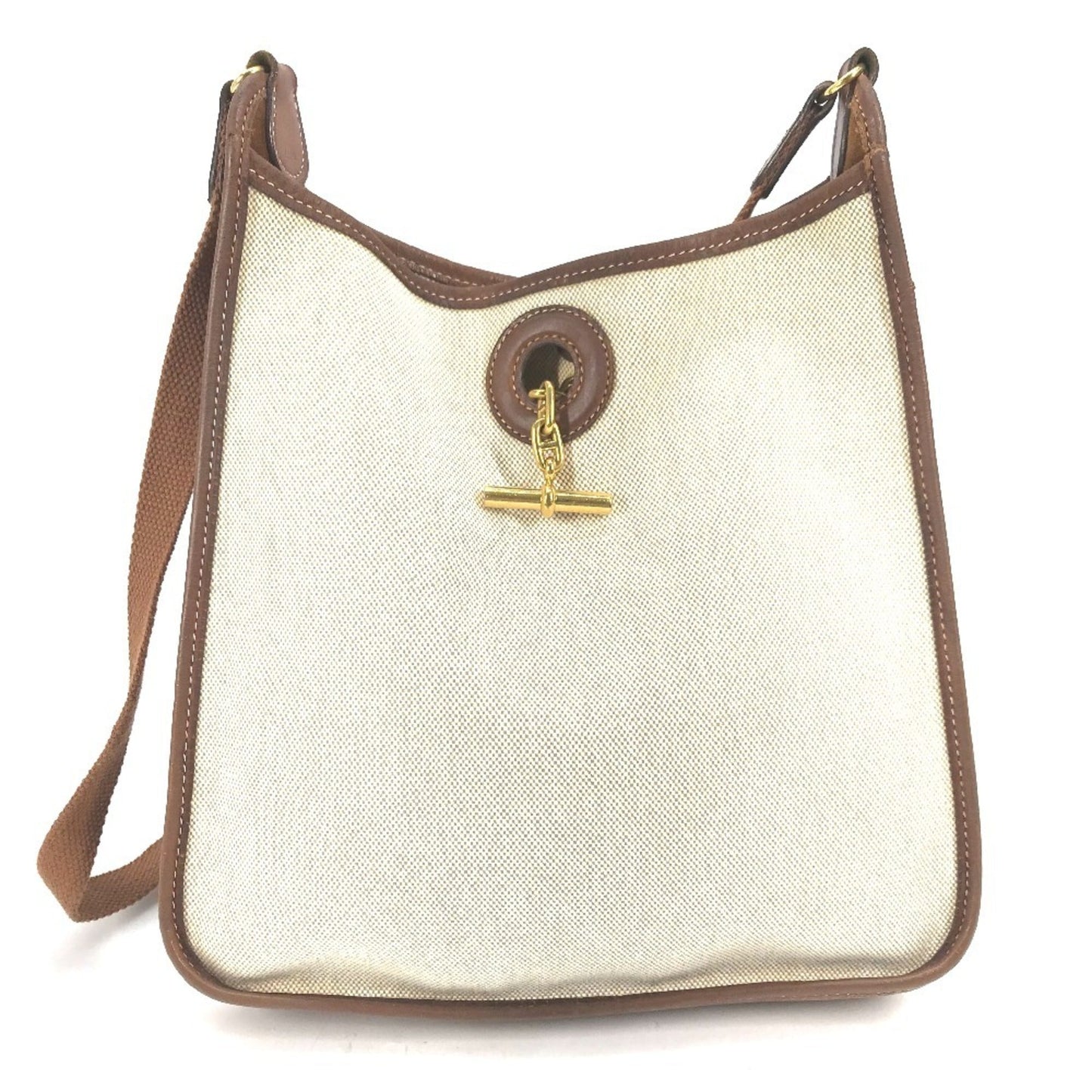 Hermes Vespa Beige Toile Officier Leather Shoulder Bag Tote Bag ( )