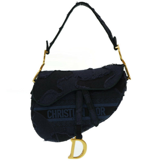 CHRISTIAN DIOR Dior Saddle Camouflage Shoulder Bag Canvas Navy