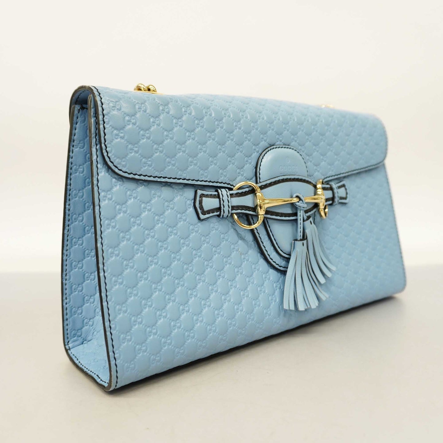 GUCCIAuth  Micro GG Emily 449635 Women's Leather Shoulder Bag Light Blue