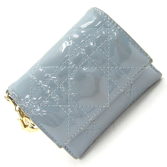 CHRISTIAN DIOR Dior Trifold Wallet Lady Lotus S0181OVRB Light Blue Patent Calfskin Ladies Christian