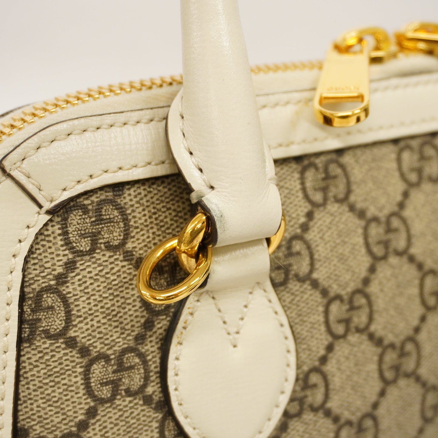 GUCCIAuth  Horsebit 2way Bag 621220 GG Supreme Beige,White