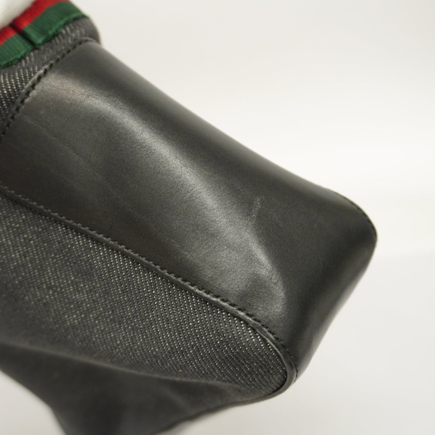 GUCCIAuth  Sherry Line 73984 Women's Denim,Leather Handbag Black