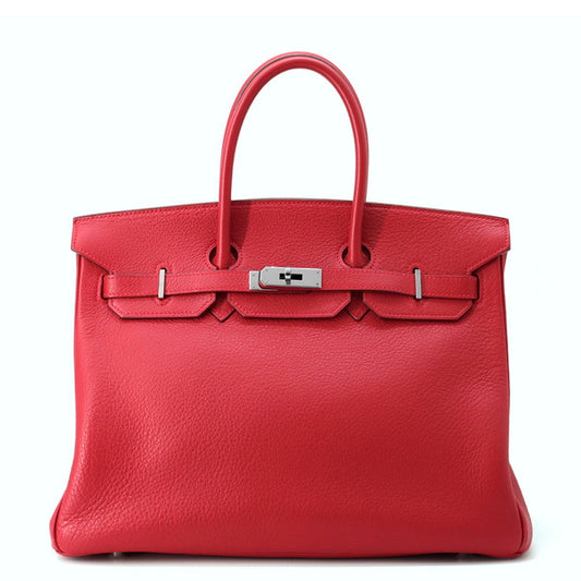 Hermes Rouge Casaque Taurillon Clemence Leather Handbag ( )