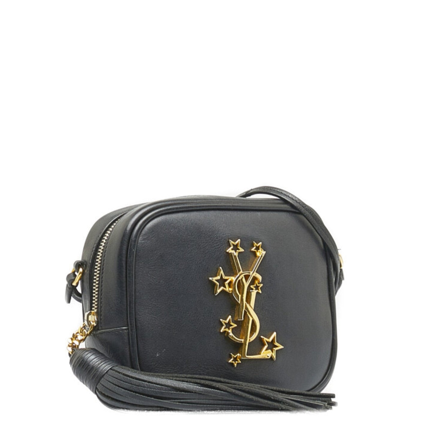 Saint Laurent YSL Hardware Blogger Star Tassel Shoulder Bag Black Gold Leather Women's