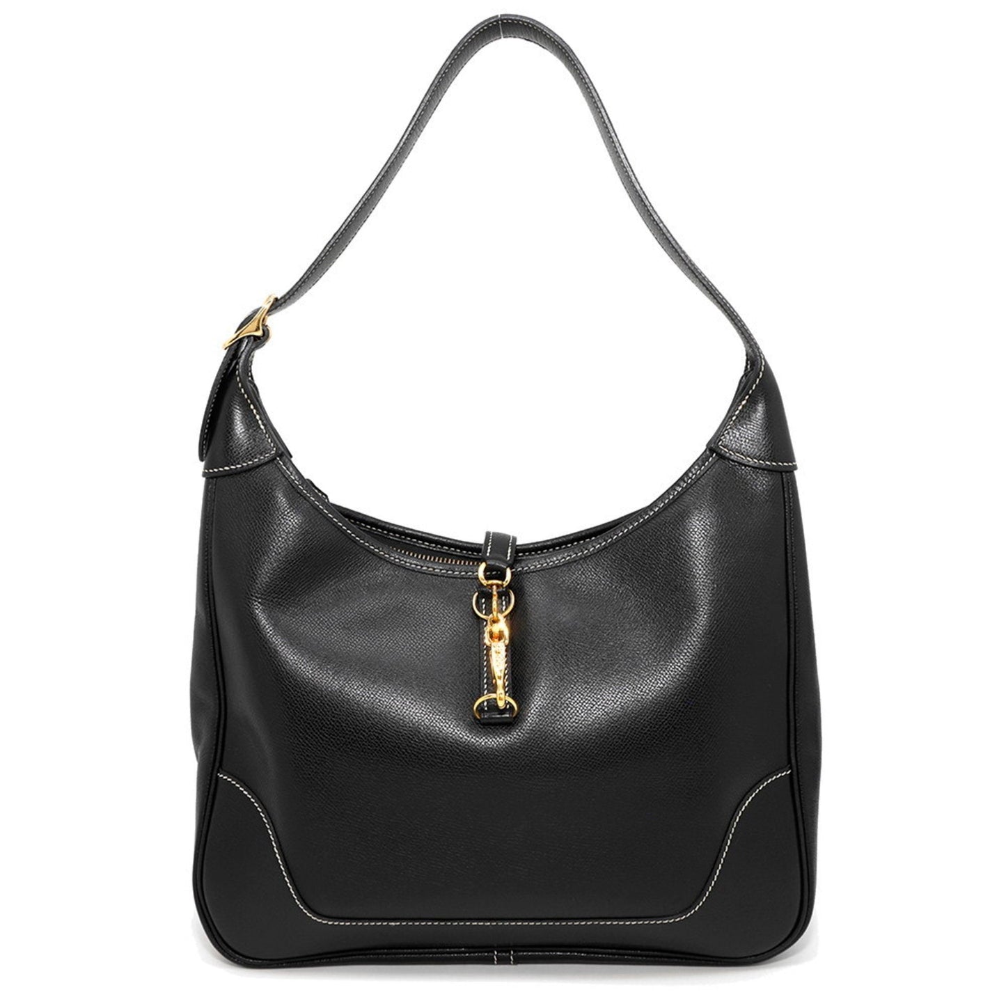 Hermes Trim Black Courchevel Leather Shoulder Bag ( )