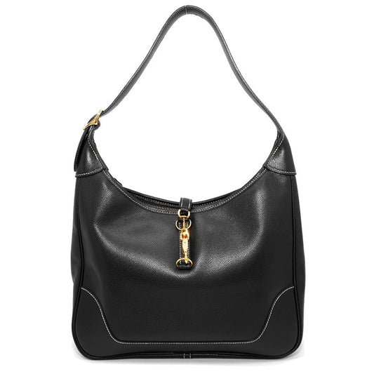Hermes Trim Black Courchevel Leather Shoulder Bag ( )